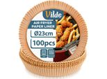 Vilde | Inserto Per Friggitrice Ad Aria - Marrone - 23 Cm - 100 Pezzi - Carta Da Forno Monouso - Carta Da Forno Per Friggitrice Ad Aria