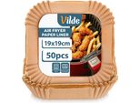 Vilde | Inserto Per Friggitrice Ad Aria - Marrone - 19X19Cm - 50 Pezzi - Carta Da Forno Monouso - Carta Da Forno Per Friggitrice Ad Aria