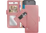 Avizar, Custodia A Portafoglio Google Pixel 10 / 10 Pro Con Supporto E Specchio, Oro Rosa