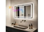 Wisfor Specchio Da Bagno A Led Con Altoparlante Bluetooth, Specchio Da Bagno 80X60Cm Con Illuminazione A 3 Colori, Specchio Da Parete A Led Dimmerabile Senza Nebbia