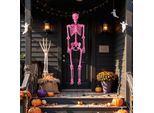Costway 160Cm Scheletro Per Decorazione Di Halloween, Scheletro Con Articolazioni Mobili E Corda, Decorazione Di Halloween A Grandezza Naturale, In Plastica, Per Interni, Esterni, Rosa