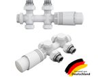 Set Multiblocco Elegant Per Raccordo Radiatore Incl. Rubinetto Termostatico Valvola Di Blocco Accessori Per Il Riscaldamento Forma Angolare E Diritta Bianco