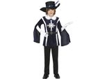 Moschettiere Avventura Bambini Costume Carnevale Cavaliere Bandito Blu Nero Cappello Guanti Piume, Taglia: 140/146 Colore: Nero