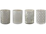 Windlicht Creativ Deco, Silber (Silberfarben), H:10Cm Ø:8Cm, Glas, Kerzenhalter, Windlicht, Mit Unterschiedlich Strukturierten OberfläChen, 4Er Set, H: Ca. 10 Cm