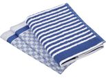 Geschirrtuch Ross "Exclusiv", Blau, 3 Stk., 100 % Baumwolle 50 % Baumwolle 50 % Leinen, 100% Baumwolle, 50% Baumwolle, 50% Leinen, GeschirrtüCher, Geschirrtuch, 1X KüChen-Frottiertuch (Streifen) Und 2 GeschirrtüCher (Karodesign)
