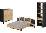 Schlafzimmer-Set GAMI Mimizan, braun (schwarz – eiche helvezia), B/H: 160cm x 200cm, Schlafzimmermöbel-Sets