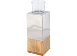 Teelichthalter Creativ Home "Kerzenhalter Tower", Silber (Silberfarben), B:8Cm H:23Cm T:8Cm, Edelstahl, Glas, Kerzenhalter, Teelichthalter, Aus Holz, Edelstahl Und Glas
