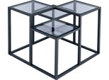 Beistelltisch Kayoom "Steps 625, Beistelltisch In Elegantem Design, WüRfelföRmig", Schwarz, B:60Cm H:53Cm T:60Cm, Eisen, Glas, Tische, Beistelltisch, StufenföRmiges Gestell Aus Metall, Quadratische Platten, Modern