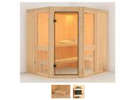Sauna KARIBU Aline 1, beige (naturbelassen), ohne Ofen, (ohne Ofen), Saunen, ohne Ofen