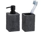 Badaccessoire-Set WENKO Villata, grau (anthrazit), Polyresin (Kunststein), Badaccessoires-Sets