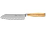 Santokumesser RÖSle "Artesano", Braun (Holzfarben, Silberfarben), KlingenläNge 16,5Cm, Olivenholz, Spezialklingenstahl, Kochmesser, Made In Solingen, Kullenschliff, Klingenspezialstahl, Olivenholz