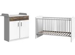 Babymöbel-Set WIMEX Joker, weiß (weiß, flagstaff eiche), B/H: 70cm x 140cm, Holzwerkstoff, Schlafzimmermöbel-Sets, Bett + Wickelkommode