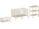 Babymöbel-Set VIPACK Dino ist das ideale Start Set für Ihr Kind aus massiver Buche, beige (natur), ohne Matratze, B/H: 70cm x 140cm, Schlafzimmermöbel-Sets, Baby-/Juniorbett u. Wickelregal inkl. wahlweise in 3 Farben erhältlich