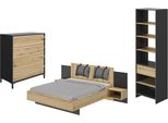 Schlafzimmer-Set GAMI Mimizan, braun (schwarz – eiche helvezia), B/H: 140cm x 200cm, Schlafzimmermöbel-Sets