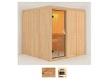 Sauna KARIBU Rodin, beige (naturbelassen), ohne Ofen, (ohne Ofen), Saunen, ohne Ofen