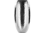 Dekovase Fink "Africa", Silber (Silberfarben), H:40Cm Ø:21Cm, Eisen, Vasen, Tischvase Aus Metall, Vernickelt, GehäMmert, HöHe 40 Cm X Ø 21 Cm