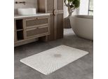 Badematte Wecon Home Basics "Jasbeer", Weiß (Weiß Beige), H:15Mm, Polyester, Badematten, Badematte, Waschbar, Rutschfest, StrapazierfäHig, Pflegeleicht Mit Linien Design