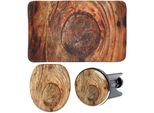 Badaccessoire-Set SANILO Rustikal, braun, MDF, Badaccessoires-Sets, bestehend aus WC-Sitz, Badteppich und Waschbeckenstöpsel