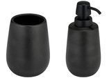 Badaccessoire-Set WENKO Modell Nerno, schwarz, Keramik, Kunststoff, Badaccessoires-Sets, Seifenspender und Zahnputzbecher aus hochwertiger Keramik