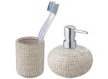Badaccessoire-Set WENKO Davos, beige (creme, chrom), Keramik, Badaccessoires-Sets, aus Keramik mit Effektglasur