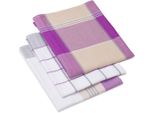 Geschirrtuch GÖZZE Geschirrtücher, Des. 60058, lila (flieder), B:50cm L:70cm, 100% Baumwolle, Geschirrtücher, Maß: 50 x 70 cm, Set: 2x kariert und 1x gestreift