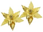 DekohäNger I.Ge.A. "Poinsettia Auf Clip", Gold, B:28Cm H:14Cm, Polyester, DekohäNger, 2Er Set 28Cm Weihnachts-Christstern KüNstlich Weihnachtsblume Gold