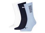 Socken PUMA PUMA UNISEX RIB LOGO CREW SOCK 3P, Damen, Gr. 43-46, blau, navy, weiß, Baumwollmischung, normal, Socken Socken