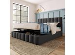 Letto Imbottito Flieks 140X200Cm, Letto A Molle Con Rete A Doghe, Letto Per Ragazzi Con Contenitore, Letto Matrimoniale Con Contenitore, Grigio