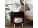 Comodino Con Gambe In Legno Massiccio Rovere Fumé 40X30X50 Cm