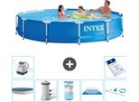 Piscina Intex Con Struttura Rotonda - 366 X 76 Cm - Blu - Include Copertura - Pompa Filtro Per Piscina - Filtro - Copertura Del Terreno - Kit Di Pulizia - Sistema Di Acqua Salata