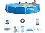 Piscina Intex Con Struttura Rotonda - 366 X 76 Cm - Blu - Include Copertura - Pompa Filtro Per Piscina - Filtro - Copertura Del Terreno - Kit Di Pulizia - Sistema Di Acqua Salata