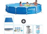 Piscina Intex Con Struttura Rotonda - 366 X 76 Cm - Blu - Include Copertura - Pacchetto Manutenzione - Pompa Filtro Per Piscina - Filtro - Piastrelle Per Pavimento