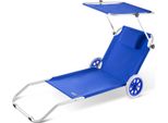 Casaria® Lettino Da Spiaggia Kreta Pieghevole Trasportabile 2 Ruote Con Cuscino Tettuccio Parasole Sdraio Prendisole