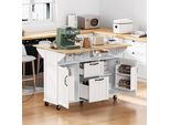 Carrello Da Cucina Merax Su Ruote, Carrello Da Cucina Mobile Con 2 Piani Di Lavoro Estensibili, Ante, Vani A Giorno, Cassetti, Mobile Da Cucina Bianco