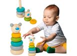 Torre Di Legno Orsetto Puzzle Montessori Piramide Piccolo Piede