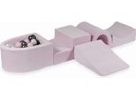 Parco Giochi In Schiuma Con Ponte E Piscina Micro Velvet Soft Light Pink + 100 Palline: Perla, Rosa Chiaro, Grafite Metallizzata