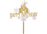 Cake Topper Di Buon Compleanno Castello Oro Acrilico