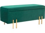Panca Fortuna Lai, Panca Imbottita Con Contenitore, Panca Contenitore, Tessuto, Metallo, Legno Di Gomma, Schiuma, Verde, 100 X 40 X 42 Cm