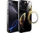 Custodia In Vetro Per Iphone 16 Pro Ibizu Elite Con Magsafe, Retro In Vetro, Golden Midnight, Ali Di Farfalla, Nero