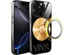Custodia In Vetro Per Iphone 16 Pro Ibizu Elite Con Magsafe, Retro In Vetro, Golden Midnight, Vinyl Lux, Nero