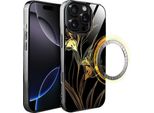 Custodia Per Iphone 16 Pro Ibizu Elite Glass Con Magsafe, Retro In Vetro, Golden Midnight, Royal Iris, Nero