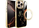 Custodia In Vetro Iphone 16 Pro Ibizu Elite Con Magsafe, Retro In Vetro, Mezzanotte Dorata, Effetto Farfalla, Oro