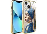 Custodia Ibizu Elite Glass Per Iphone 13, Retro In Vetro, Kintsugi Art, Donna Con Perla, Oro