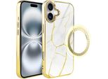 Custodia In Vetro Ibizu Elite Per Iphone 16 Con Magsafe, Kintsugi, Porcellana Bianca, Oro