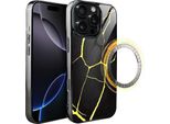 Custodia In Vetro Per Iphone 16 Pro Max Ibizu Elite Con Magsafe, Kintsugi, Porcellana Nera, Nero