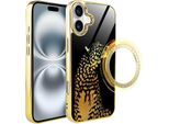 Iphone 16 Custodia In Vetro Ibizu Elite Con Magsafe, Retro In Vetro, Golden Midnight, Leopard, Gold