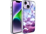 Custodia Ibizu Elite Glass Per Iphone 14, Retro In Vetro, Nuvole E Luna, Argento