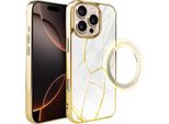 Custodia In Vetro Per Iphone 16 Pro Ibizu Elite Con Magsafe, Kintsugi, Porcellana Bianca, Oro