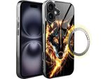 Custodia In Vetro Per Iphone 16 Ibizu Elite Con Magsafe, Retro In Vetro, Fire Wolf, Black Chrome