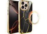 Custodia In Vetro Per Iphone 16 Pro Max Ibizu Elite Con Magsafe, Kintsugi, Porcellana Nera, Oro